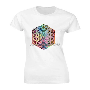 Novi, ki Prihajajo Sveto Geometrijo Rože Življenja Mandala Družini Barve ženske Black T-shirt Kratek Rokav Edinstveno Vrhovi Tee Harajuku Majice