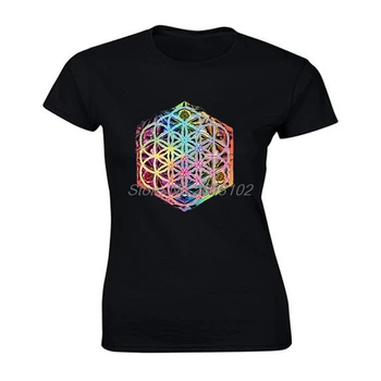 Novi, ki Prihajajo Sveto Geometrijo Rože Življenja Mandala Družini Barve ženske Black T-shirt Kratek Rokav Edinstveno Vrhovi Tee Harajuku Majice