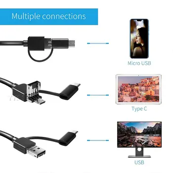 3 V 1 Žice Endoskop Mini Kamera 1,5 M, 5,5 mm Objektiv za Android OTG/Tip-C/USB Borescopes vodoodporna Led Razsvetljava, Pregled Cam