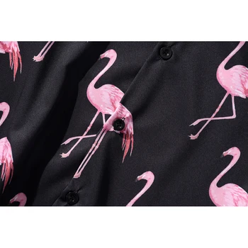 Mens Moda Hawaiian Majica Flamingo Natisnjeni Kratek Rokav Plaži Srajce Moške Poletne Harajuku Hip Hop Ulične Letnik Majica Moški