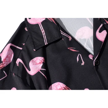 Mens Moda Hawaiian Majica Flamingo Natisnjeni Kratek Rokav Plaži Srajce Moške Poletne Harajuku Hip Hop Ulične Letnik Majica Moški