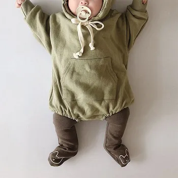 2020 Jeseni Nov Baby Fantje Dekleta, obleka, ljubek mali medved uho Hooded Dolgimi Rokavi Jumpsuit bombaž otroška oblačila