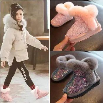 2020 Zimski Otroški Modni sneg škornji debel Otrok Pravega Usnja toplo plišastih mehko dno baby dekleta škornji zimski smučarski čevelj za otroka