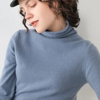 Turtleneck pulover ženske jesen/zima 2020 nov vitek pleteno dno rokavi ženske kašmir pulover vrh