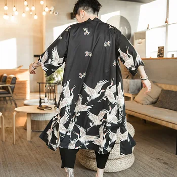 Velika Velikost 5XL Moških Dolgo Kimono Jopico Žerjav Tiskanja Samurai Kostum Oblačila Moški Priložnostne Vrhnjih oblačil Poletne Ulične Cosplay