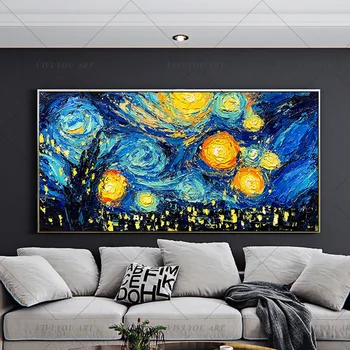 Van Gogh Zvezdnato nebo Analiza Platno Slikarstvo Svetovno Znanih Oljna slika, Razmnoževanje Steni Sliko Ročno Otroka 's Soba Dekor
