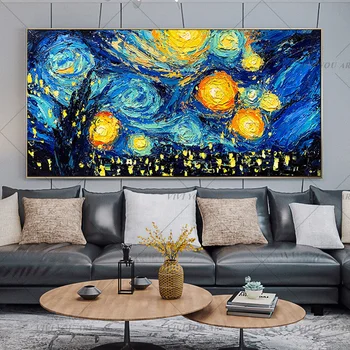 Van Gogh Zvezdnato nebo Analiza Platno Slikarstvo Svetovno Znanih Oljna slika, Razmnoževanje Steni Sliko Ročno Otroka 's Soba Dekor