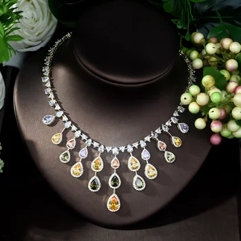 HIBRIDE Nova zasnova luksuzni AAA Cirkon Vode Spusti Oblike Nakit Set za Ženske Multicolor Visoke Kakovosti Stranka, nakit, Poročni N-369
