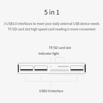 Hagibis USB C Hub 5 v 1 Tip C za SD/TF Card Reader USB 3.1 HUB Adapter za visoke hitrosti, za MacBook Air Pro Huawei Samsung Xiaomi