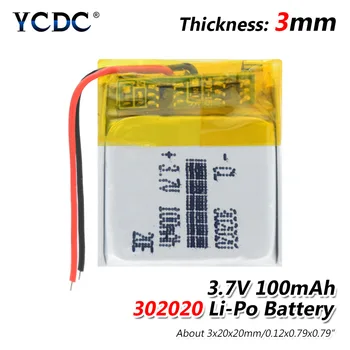 3,7 V 100mAh 302020 Litij-Polymer Li-Po baterija li ionska Baterija za Polnjenje Za igrače zvočnik Tahografske MP3, MP4, GPS Bluetooth Lipo celico