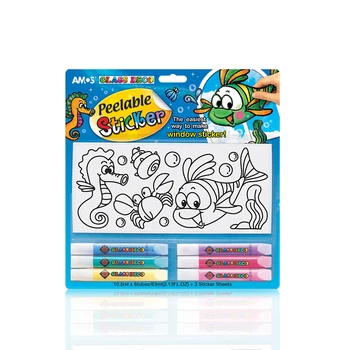 AMOS PS10B6 Stekla Deco Peelable Nalepke Vitraž Komplet Kreativnih DIY Igrače Varno Zračno sušenje Otroke, Izobraževalne Tiskovine