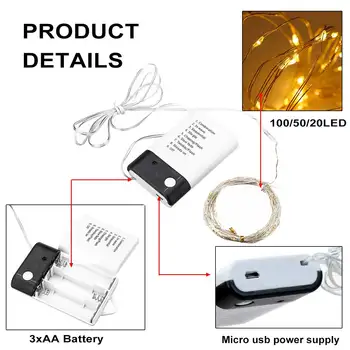 2/5/10M 20/50/100LED podatkovnega kabla USB je Baterija Napaja Pravljice Niz Luči Z Daljinskim upravljalnikom Stranka Toplo Bela Svetloba Led Niz Dekoracijo