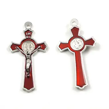 Modra rdeča črna st benedikt križ velik zlitine moda križ obesek