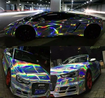 Premium Chrome Srebro Laser Car Wrap Film Holografski Mavrica Nalepke Sprememba Barve DIY Avtomobile, Nalepke Stanja Avto Styling