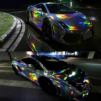 Premium Chrome Srebro Laser Car Wrap Film Holografski Mavrica Nalepke Sprememba Barve DIY Avtomobile, Nalepke Stanja Avto Styling