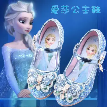 Disney ženske princesa čevlji spomladi in jeseni dekleta, mehko dno, ravno čevlji modni elsa Zamrznjene čevlji otrok kristalno čevlji