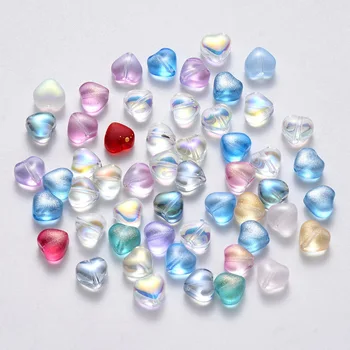 100 kozarcev Prozoren Sprej Pobarvane Steklene Kroglice Srce Star Ovalne Oblike za DIY Nakit, Izdelava Ročno Obrt Dodatki