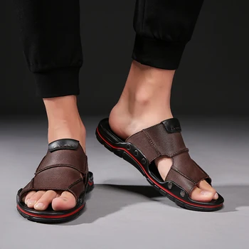 SusuGrace Pravega Usnja Moški Natikači Prostem Plus Velikost usnjene Sandale Nove Priložnostne Zapatillas De Casa Non-slip Copate Hombre