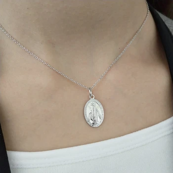 925 sterling srebro vintage mode fine preprost Marija ogrlico, obesek divje trendy 2018 portret ogrlica za ženske čar nakit