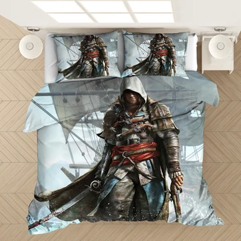 Assassin ' s Creed 3D-Tiskana Posteljnina Nabor Rjuhe Prevleke Pillowcases Tolažnik Posteljnina Nabor Bedclothes Posteljno Perilo(NE stanja)