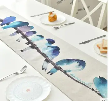 Nordijska bombaž perilo akvarel ptic prtom pravokotne namizni prt dekorativni tabela pokrov