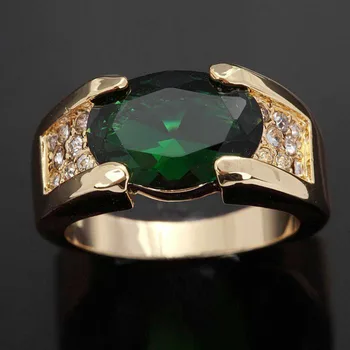 SuoHuan Velikost 8-11 Moški Moški Prstan Velik Kamen Zelene Cirkonij Cz Crystal Zlata, Ki Je Napolnjena Mens Posla Poročni Prstan Nakit Za Darilo