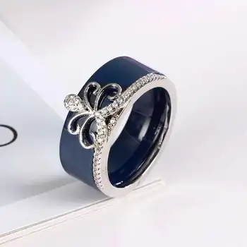 HUADIE ženski prstan iz keramike z roza in modri barvi z zircons. modni nakit 2021