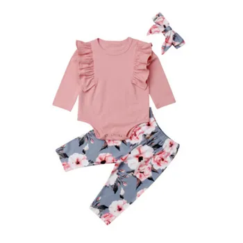 0-4T Otroci Baby Girl Obleke, Kratke / Dolg Rokav Vrhovi Romper Obleka, Cvetlični Dolge Hlače 3PCS Sunsuit Obleko Nastavite Bowknot Pokrivala