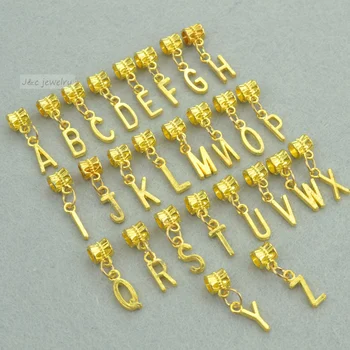 Novo 26pcs mešane kovine čare zlato barvo črko abecede big hole noge obeski, ki ustreza Evropski zapestnice nakit, ročno izdelani 3113