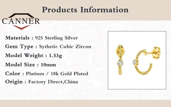 CANNER 925 Sterling Srebro Pleteni Konoplja Vrv Diamond C-oblikovani Žrebec Uhani pozlačeni Piercing Uhan Nakit pendientes