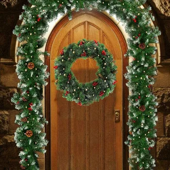 Božič Garland Dekoracijo za Stopnicah Kamin Jelka Bor Garland za Notranjo&Zunanjo Xmas Tree z LED Luči(1,8 M)