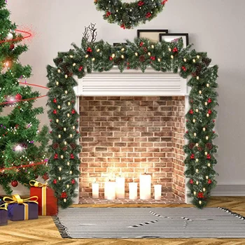 Božič Garland Dekoracijo za Stopnicah Kamin Jelka Bor Garland za Notranjo&Zunanjo Xmas Tree z LED Luči(1,8 M)