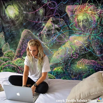 Magic Linije Medusa Tapiserija, Ustvarjalne linije slikarstvo Čarovnice Psihedelični Povzetek Golo Dekle Hippe Doma Dekor
