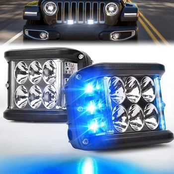 Strani Strelec LED Stroka Luči Z Strobe Dvojni Strani Modro DRL Poplav Spot Vožnje Delo Luči za Tovornjak ATV SUV UTV 4x4