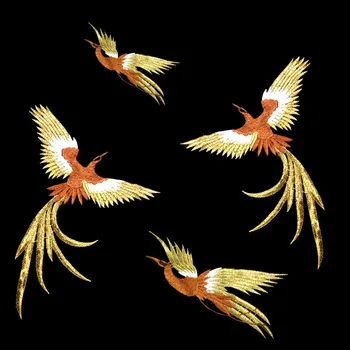 Phoenix Ptica Kombinacija Zlata Nit Vezenje Obliži Za Krpo Vezene Aplicirano Ptic DIY Dodatki Brez Lepila
