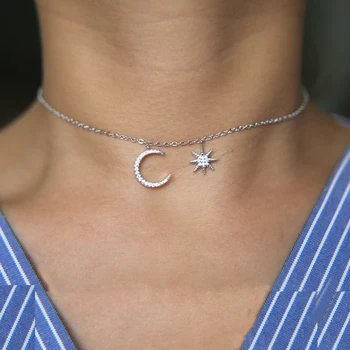 2019 Nov modni luštna dekleta Božično Darilo mix 3 barve CZ Luna Star Čar Chokers ženske občutljivo Verige obesek ogrlice nakit