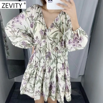Zevity ženske elegantne v vratu luč rokav tiskanje priložnostne svoboden skladu mini obleka ženske vestidos elegantna počitnice obleke DS4208