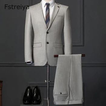 Moške obleke česano Volne siva Poslovna obleka po meri moški, slim fit obleke z hlače za poroko kostum homme 2 kosa 2018