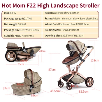 Hot Mama Voziček ISOFIX Vmesnik Avtomobilski Sedež Luksuzni 3 In1 Baby Voziček 87 cm Visoko Krajine Stoller Svetlobe Prevoz Brezplačna Dostava