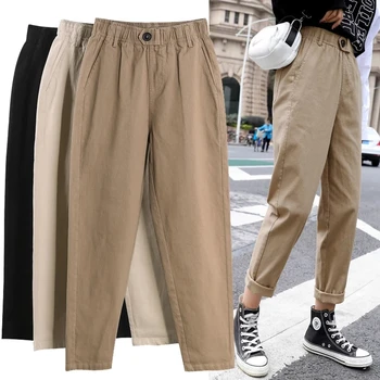Ženske naravnost priložnostne hlače modni kombinezoni visoko pasu harem hlače svoboden elastični pas plus velikost hlače ženske hlače