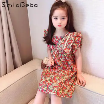 Poletje Rdeče Dekle je Cvetlični Obleko Otrok korejski Bele Obleke Otroci Princesa 1-6 Let blagovne Znamke Novorojenih Priložnostne Skrit Oblačila