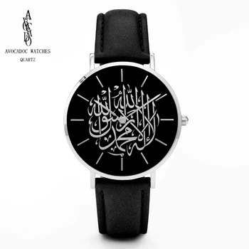 AVOKADO 2019, za Moške Ure Black arabski Kvarčne Ročne ure Usnjeni Trak Reloj Arabe Negro