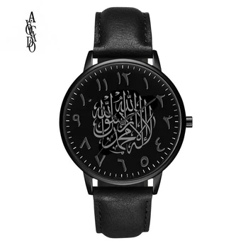 AVOKADO 2019, za Moške Ure Black arabski Kvarčne Ročne ure Usnjeni Trak Reloj Arabe Negro
