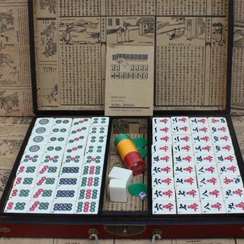 Veliki Mahjong Prenosni Lesene Škatle Nastavite Tabela Igra Mah-jong, ki Potujejo Igre Zaprtih Starinsko Usnje Polje angleški Priročnik