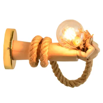 Ustvarjalno Roko Tip LED Stenska Svetilka Moderne Lesa, Konoplja Vrv, Edison Rov Stenske Luči Stikalo Mansarda Dekor Domačo Razsvetljavo Svetilka