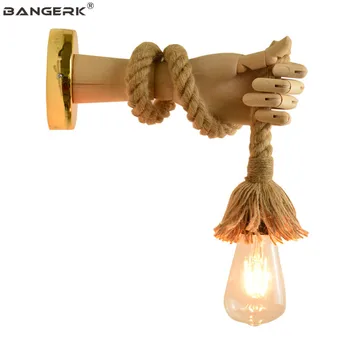 Ustvarjalno Roko Tip LED Stenska Svetilka Moderne Lesa, Konoplja Vrv, Edison Rov Stenske Luči Stikalo Mansarda Dekor Domačo Razsvetljavo Svetilka