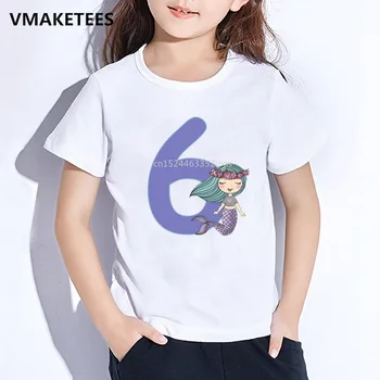Otroci morska deklica Risanka Srčkan T shirt Happy Birthday Število 1-10 Tiskanja Dekleta T-shirt Otroka za Rojstni dan Smešno Oblačila,ooo5263
