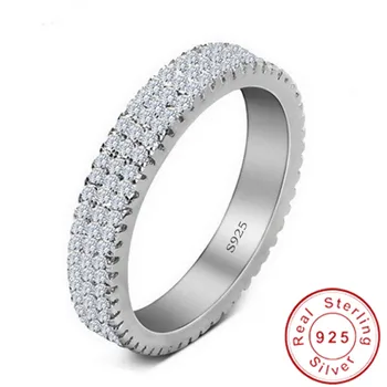 Ročno Hollywood Obljuba prstan 925 Sterling srebro Tri bleščečih plasti AAAAA cz Poročni prstan Obroči za ženske Stranka Nakit