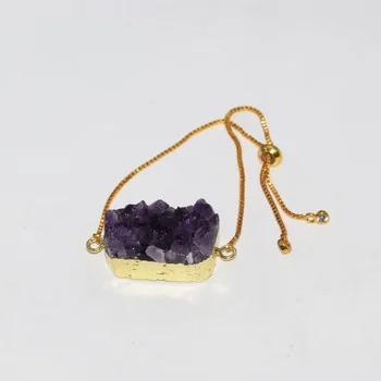 Nov Stil Modni Nakit Naravnih Geode Druzy amethysts priključek nastavljiv zapestnica vijolični kristali kremena verige zapestnica ženske