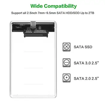 2.5 inch Hard Disk Primeru Tipa C do SATA USB 3.1 Gen 2 HDD SSD Mobilne Ohišje Polje 2TB 10gbps USB3.1 Prozorno Ohišje Ohišje